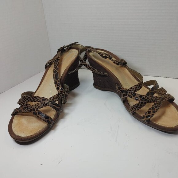 ROCKPORT Snake Print Slip-On Strappy Wedge Sandals Summer Shoes Black Brown 9M - Picture 6 of 9